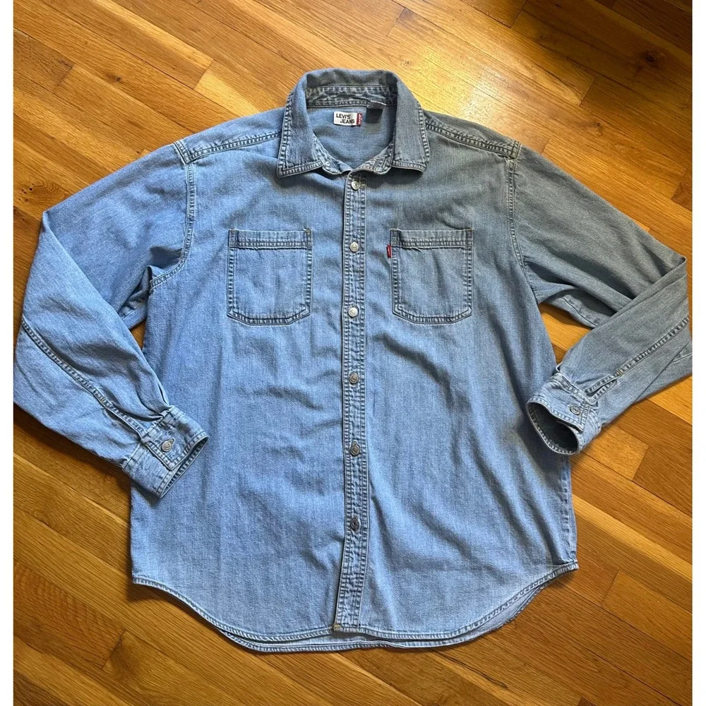 Levi Jeans Mens Large Light Wash Denim Long Sleeve Button Down Shirt RN107487